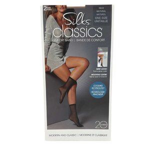 Silks Classics | Women's Comfort Band Anklet Tights | 2 Pairs | Natural | OS